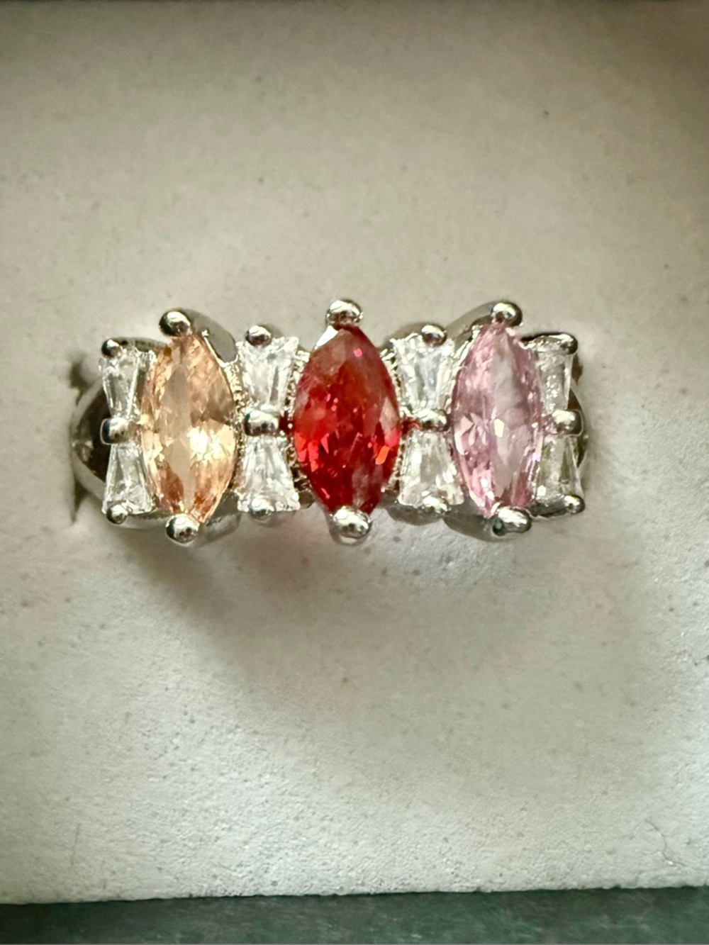 NEW!!Multi-Color Marquise Gemstone Ring - Pink, Peach, Red - Size 8